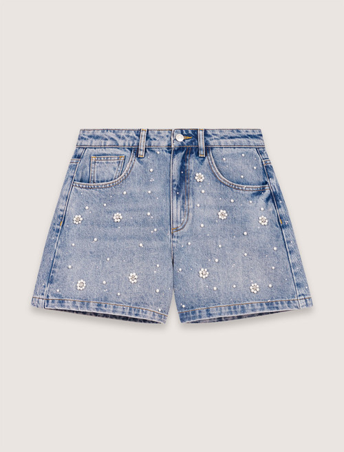 Denim shorts with embroidered beads - Blue