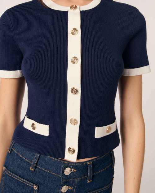 Contrasting cropped cardigan - Navy