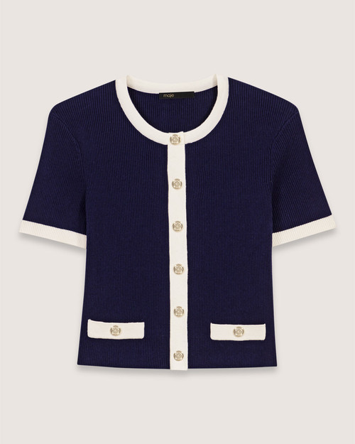 Contrasting cropped cardigan - Navy