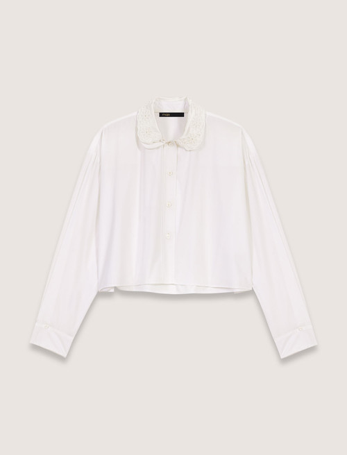 Short shirt with embroidered collar - White