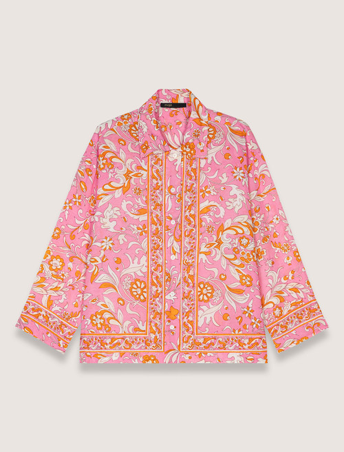 Patterned flowing linen shirt - Orange Patterned flowing linen shirt - Orange
