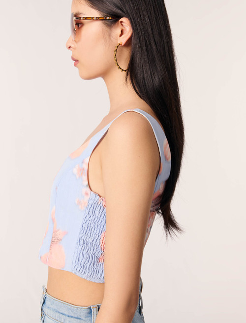 Patterned taffeta top - Blue