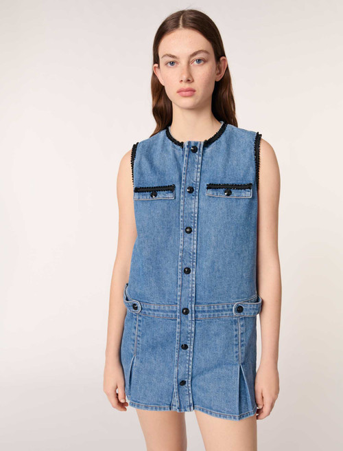 Denim dress with embroidered trim - Blue