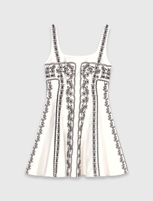 Short embroidered strap dress - Ecru