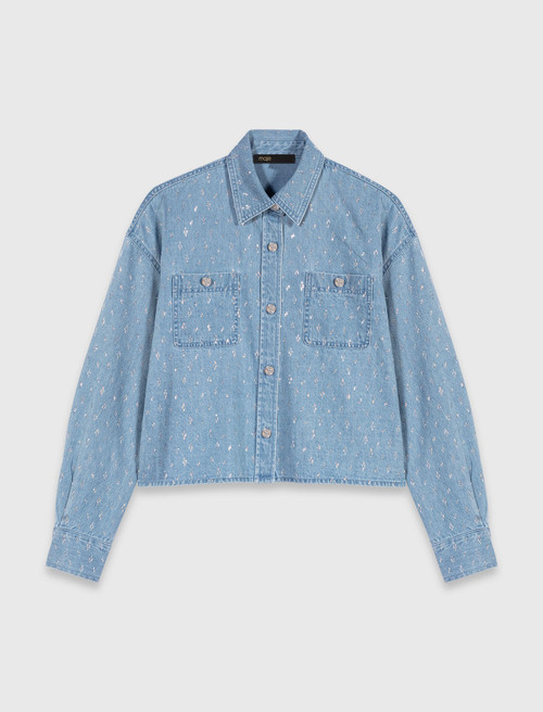 Short rhinestone denim shirt - Denim