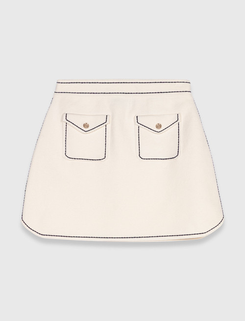 Short topstitched knit skirt - Ecru