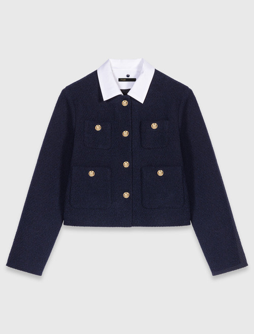 Short tweed jacket, removable col - Navy