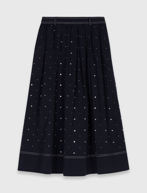Long studded cotton skirt - Navy