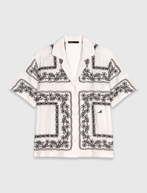 Short sleeved embroidered shirt - Ecru
