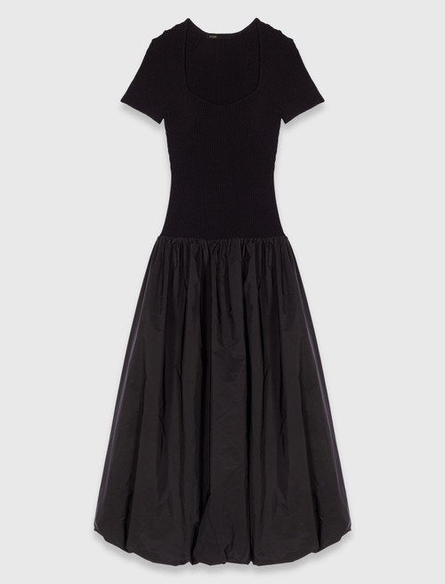 Long mesh and taffeta dress - Black