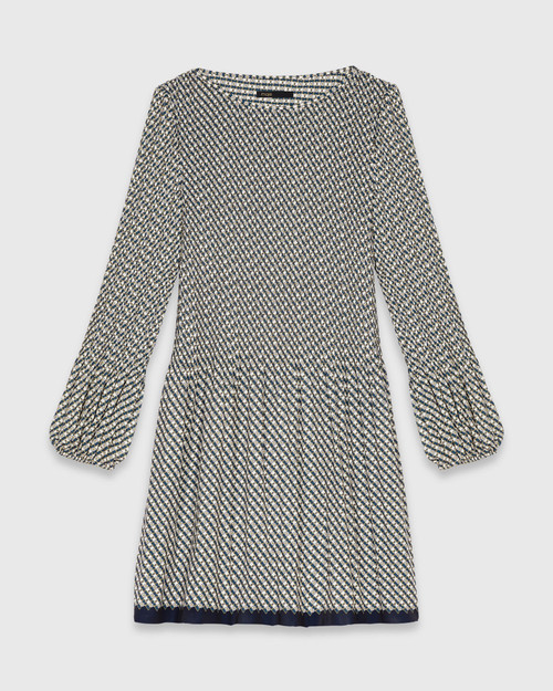 Patterned pleated dress - Ecru