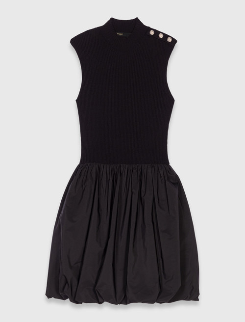 Short mesh and taffeta dress - Black