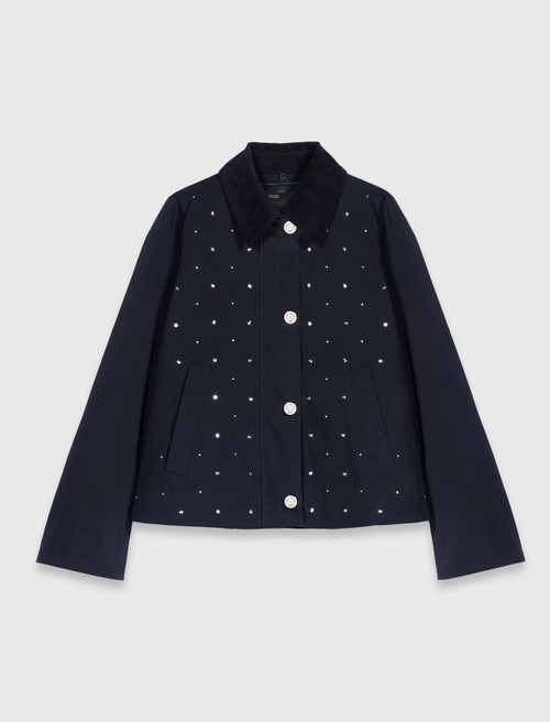 Cropped velvet collar jacket - Navy