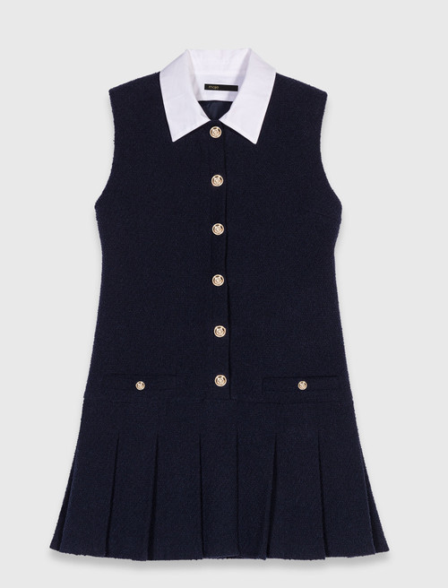 Short tweed dress, removable collar - Navy