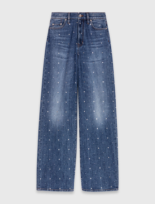 Wide leg denim jeans with studs - Blue