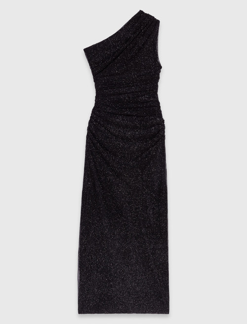Asymmetric rhinestone knit dress - Black