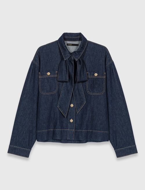 Denim shirt with pussy bow - Navy