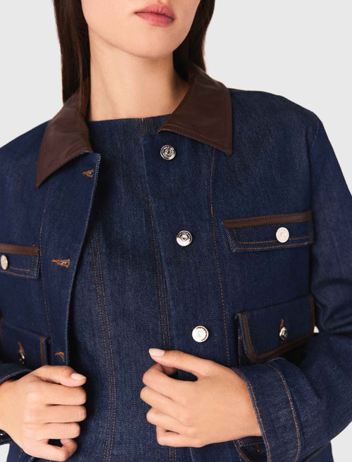 Denim jacket with faux leather - Navy