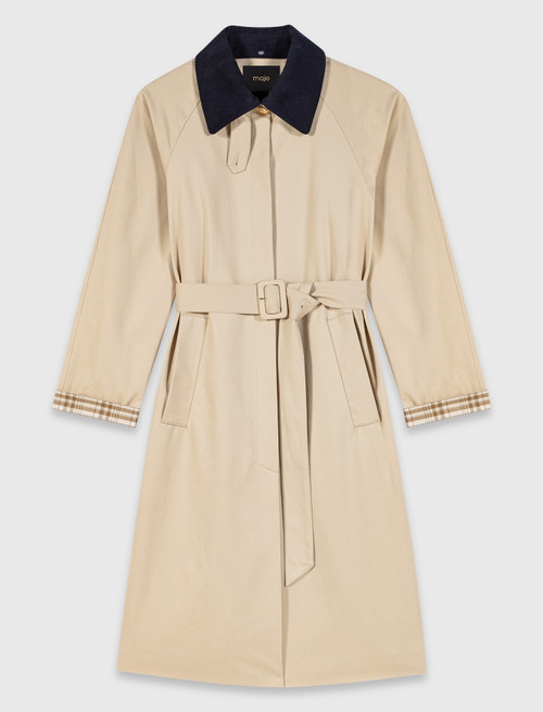 Contrast sleeve and collar trench - Beige