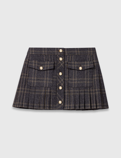 Short pleated checked skirt - Grey