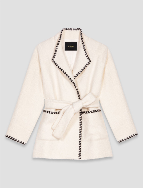 Lined coat with contrasting ribbon - Ecru