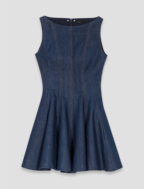 Short denim dress with ruffles - Navy