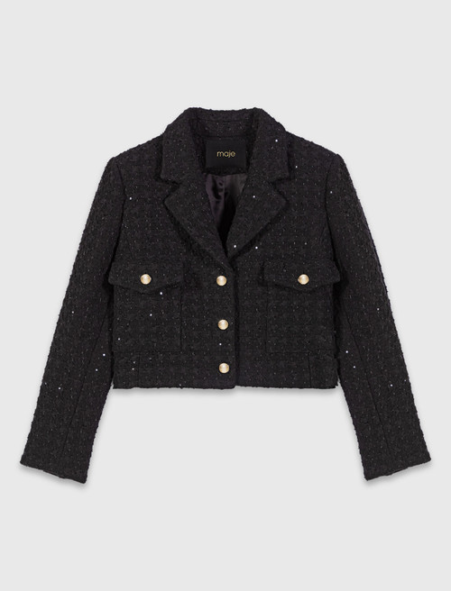 Short rhinestone tweed jacket - Black
