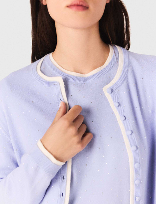 100% wool cardigan with rhinestones - Blue