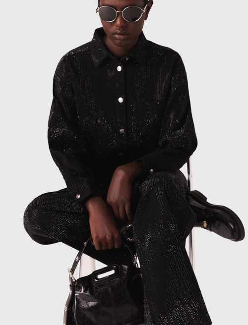 Rhinestone denim shirt - Black