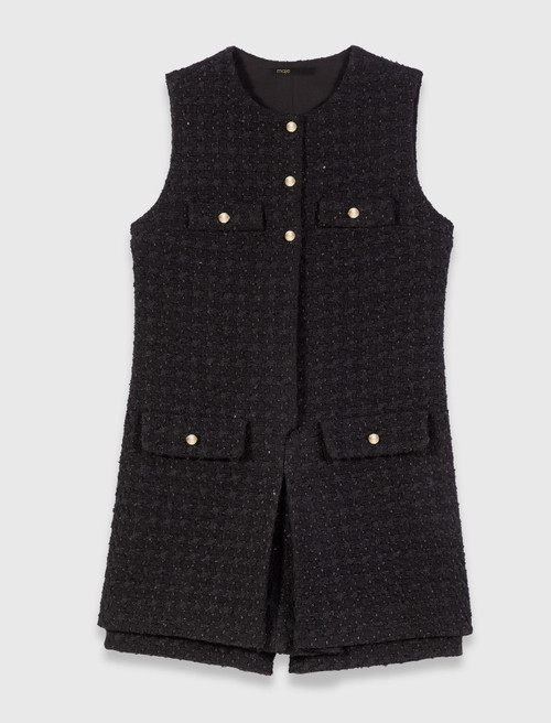 Tweed playsuit with rhinestones - Black