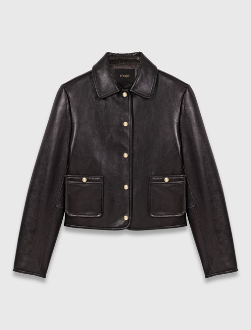 Leather cropped jacket - Black