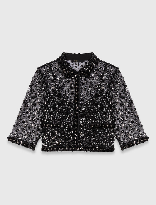 Floral rhinestone polo - Black