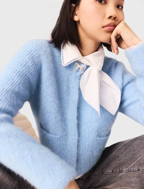 Jewelled bow cardigan - Blue