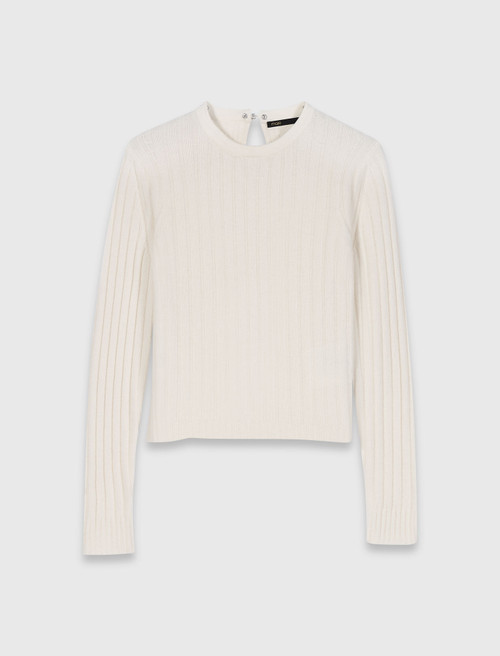 Pearl collar ribbed jumper - Ecru