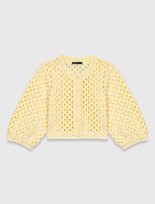 Rhinestone crochet cardigan - Yellow