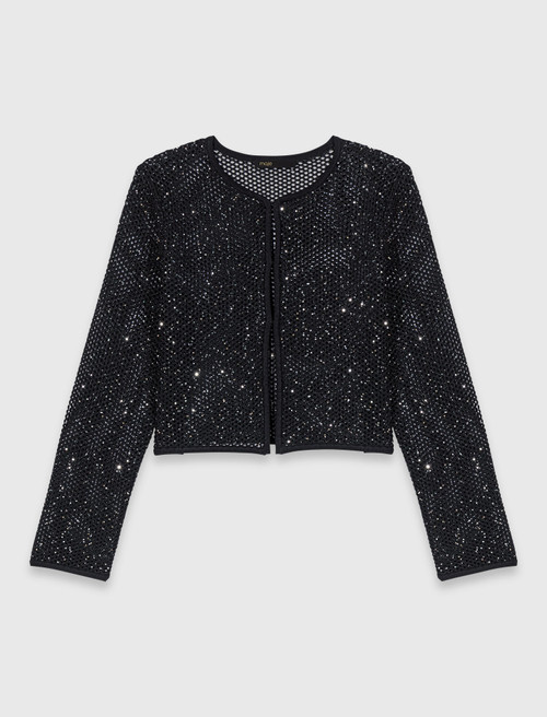 Rhinestone knit cardigan - Black