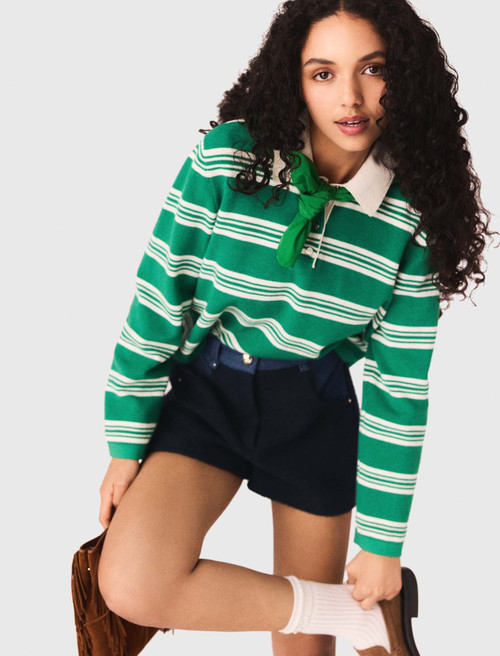 Cropped striped polo jumper - Green