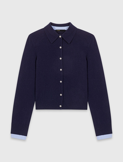 Polo cardigan with removable trims - Navy