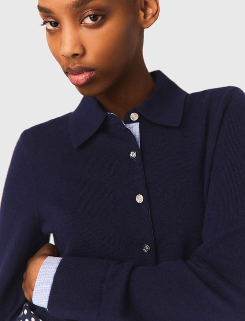 Polo cardigan with removable trims - Navy