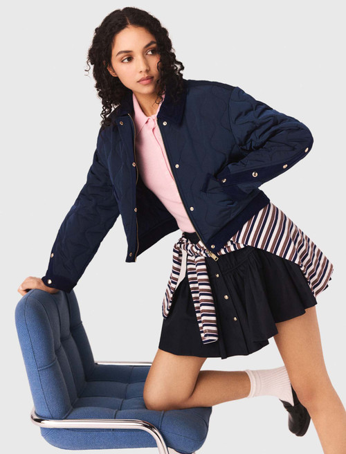 Quilted jacket with velvet details - Navy