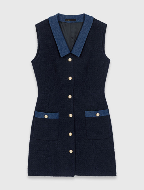 Tweed dress with denim details - Navy