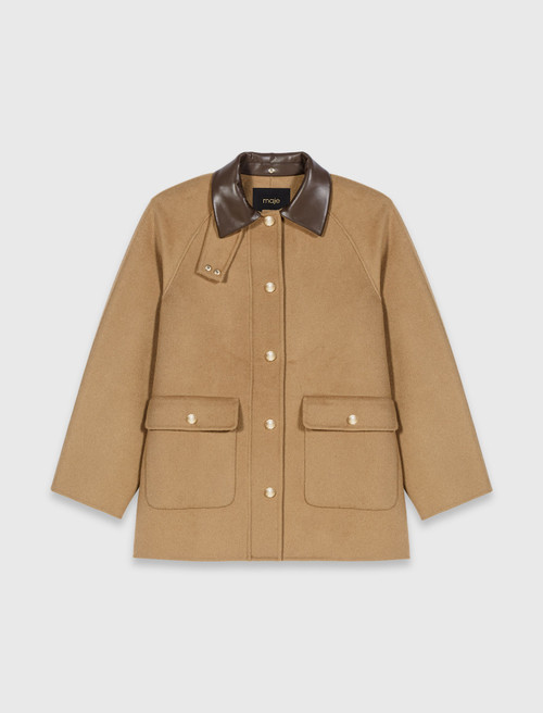 Wool coat with removable hood - Beige