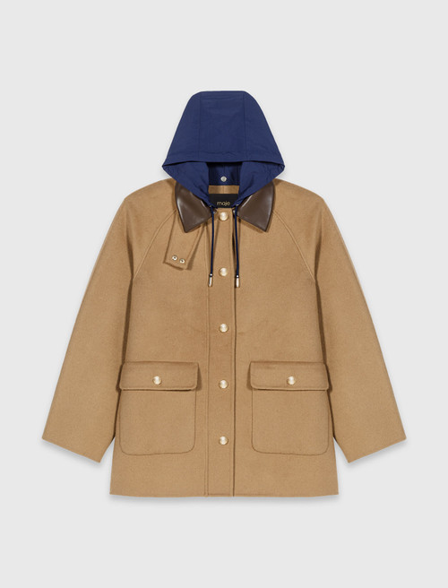 Wool coat with removable hood - Beige