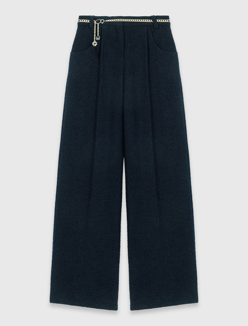 Wide leg tweed trousers - Navy