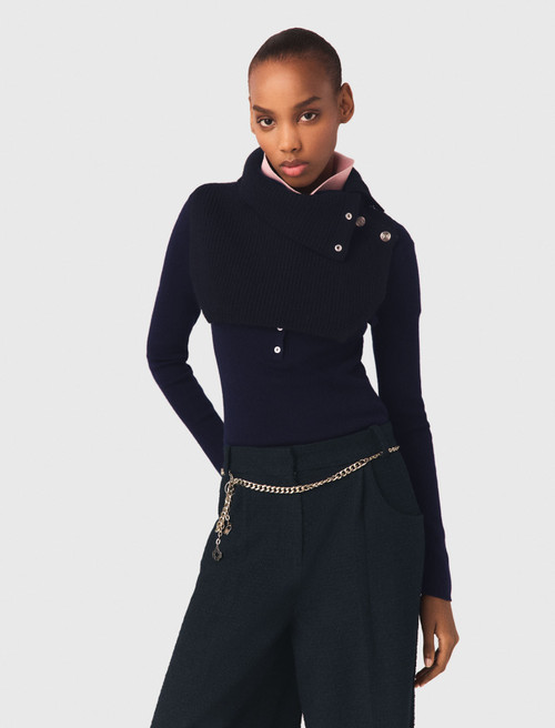 Wide leg tweed trousers - Navy