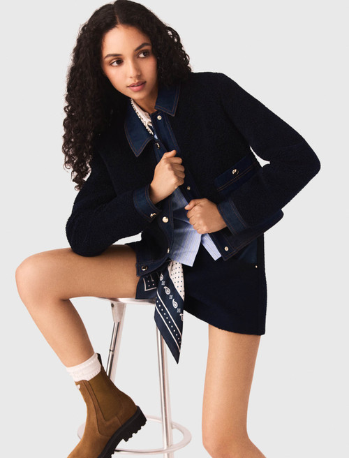 Bouclé and denim detail jacket - Navy
