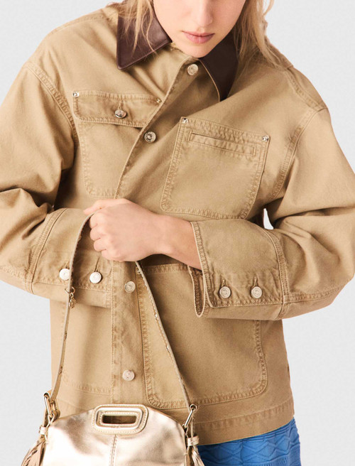Denim jacket with pleated back - Beige