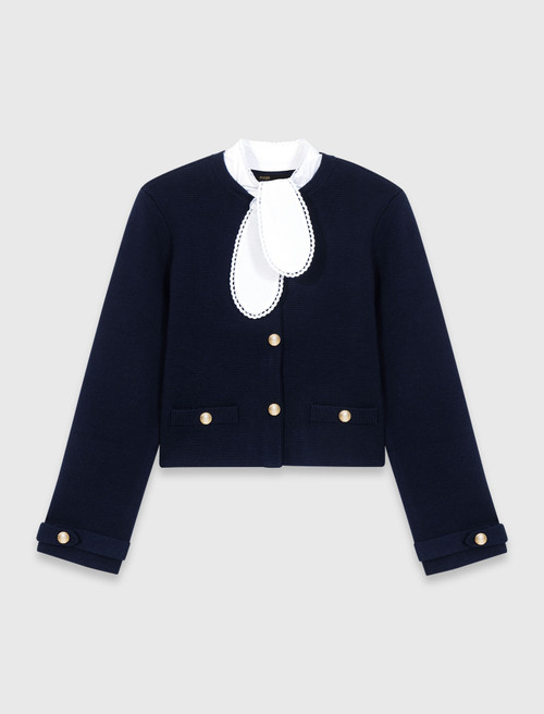 Detachable embroidered collar cardi - Navy