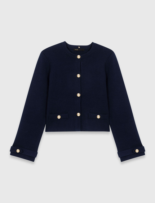 Detachable embroidered collar cardi - Navy