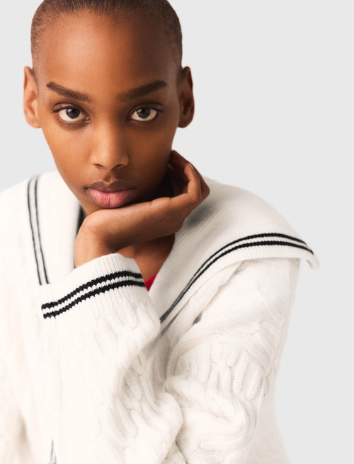 Cable knit boat neck cardigan - Ecru